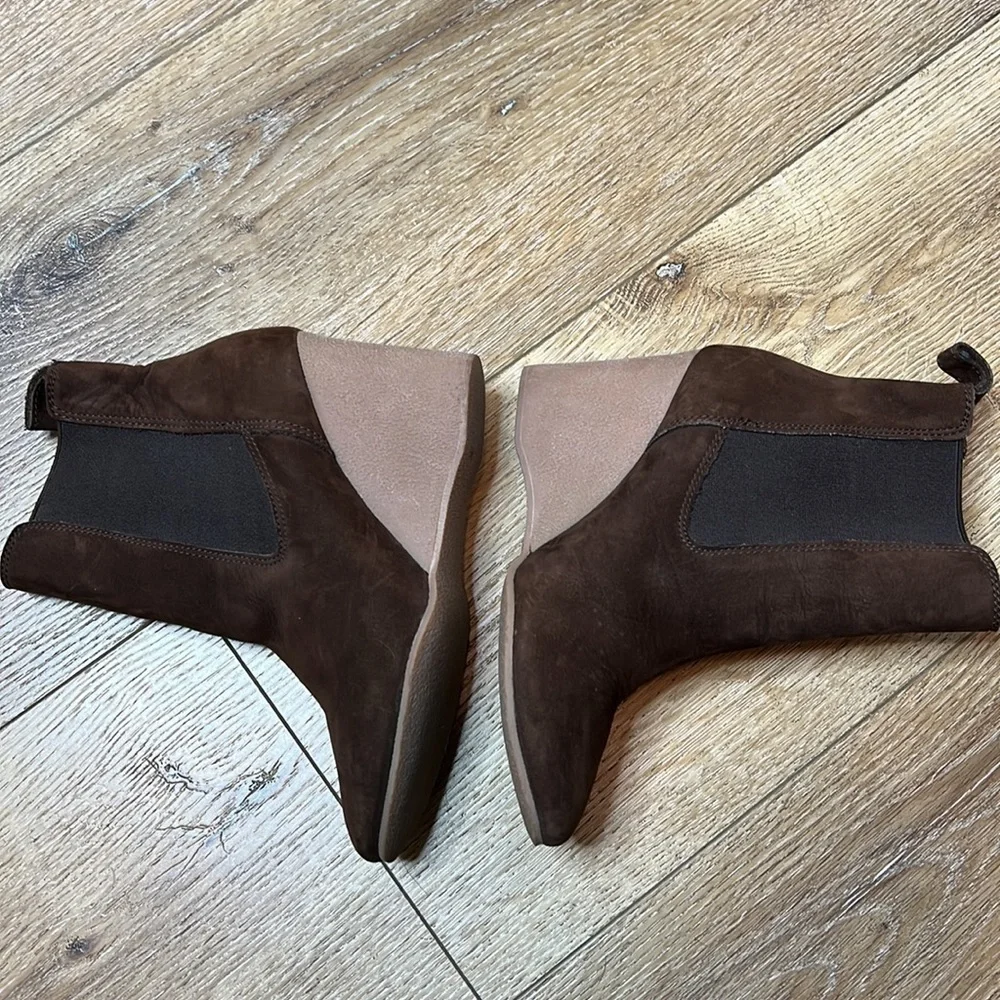 Vanessa Bruno Athe Brown Leather Pull On Wedge Booties 36/6